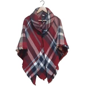 Grace & Lace Women's Blanket / Toggle Poncho Red Plaid One Size